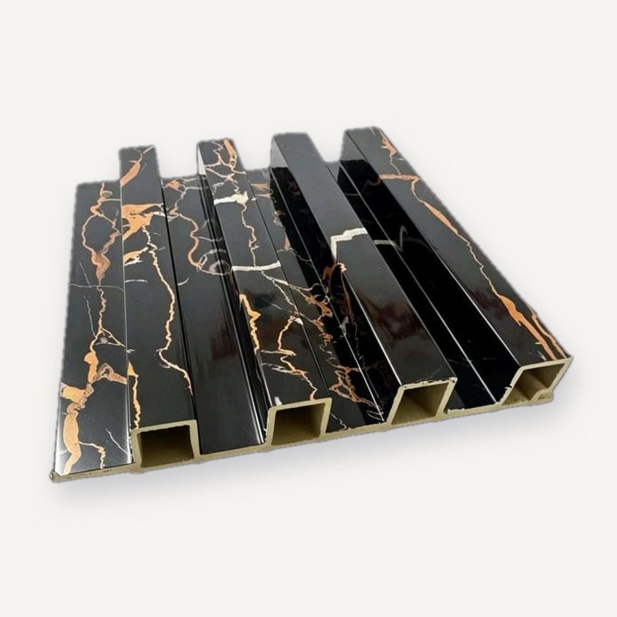 Panel Fluted motif JC-S08 — Marmer hitam urat emas